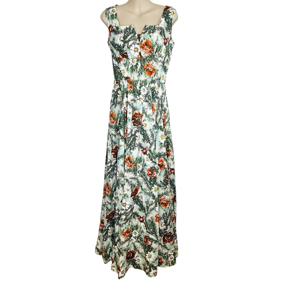 Vintage Handmade Floral Babydoll Maxi Dress S Full Skirt Cottage Spring Romantic